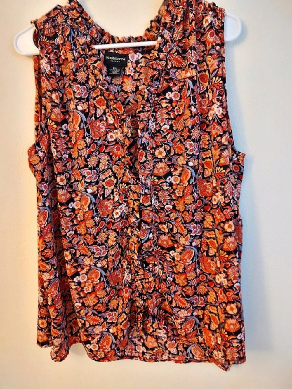 Liz Claiborne Floral Sleeveless Blouse in Orange & Black XL